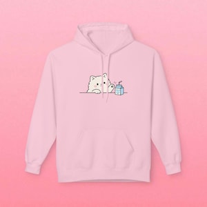 Sweat à capuche premium chat et lait, joli sweat à capuche en polaire unisexe confortable pour les amoureux des chats, sweat à capuche doux et épais