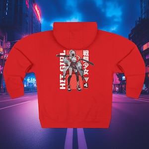 Hit Girl Unisex Zip Hoodie, Anime-Inspired Streetwear, Graphic Hoodie for Everyday Style, Geek Fashion, Gift for Him/Her