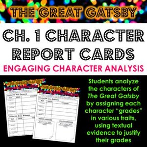 Tarjetas de calificaciones de personajes de la actividad del capítulo 1 de El gran Gatsby
