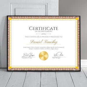 Printable Certificate of Achievement, Award Certificate Template, Editable Certificate, Instant Download, Digital Award, Recognition Award