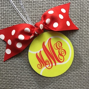 Monogrammed Tennis Bag Tag, Tennis Gift, Tennis Bag Tag, Tennis Mom Gift, Tennis Coach Gift, Tennis Party Favor, Tennis Team Bag Tag image 1