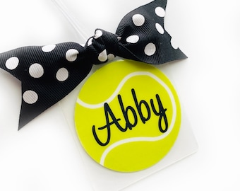 Personalized Tennis Bag Tag with Bow, Custom Team Gifts