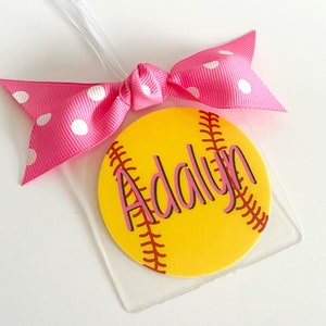 Softball Ribbon Bag Name Tag for Girls Fast Pitch and Allstar Team Gifts