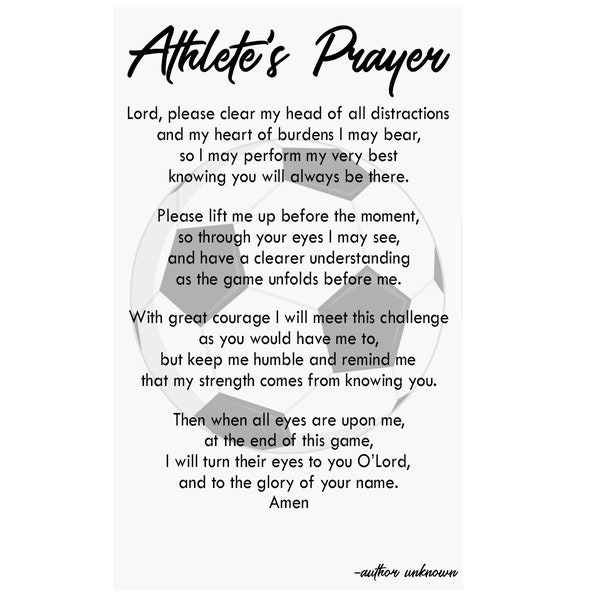 Soccer Gifts Printable, 5x7 Soccer Prayer Athlete Prayer, Soccer Prayer Printable