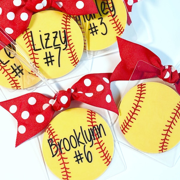 Personalized Softball Gifts | Softball Bag Tags | Softball Coaches Gifts | Fastpitch Softball Gifts | Softball Team Gifts | Softball Bow Tag