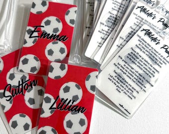 Soccer Personalized Prayer Bag Tag with bow: Christian Athlete Team Name Tag Gift