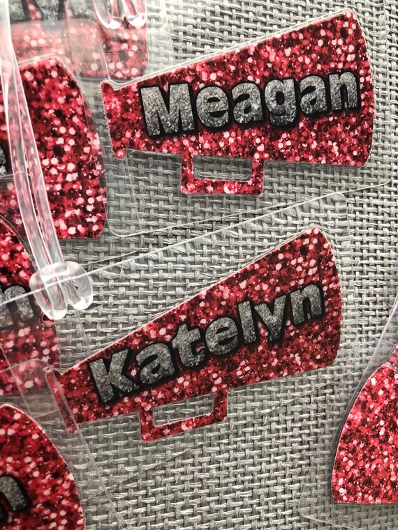 Bling Cheerleading Bag Tag Glitter Cheer Bag Tag Megaphone Etsy