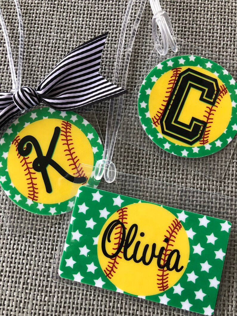 Softball Team Bag Tags Softball Gifts Personalized Softball Etsy