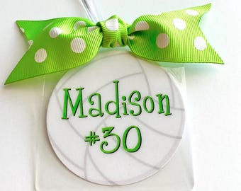 Volleyball Team Nametag Bag Tags with Ribbon Embellishment for personalized team or individual Volleyball Gifts