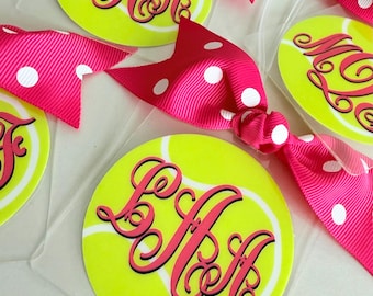 Tennis Monogrammed Personalized Bag Name Tag with Coordinating Ribbon