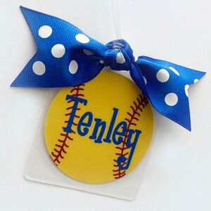 Softball Ribbon Bag Name Tag for Girls Fast Pitch and Allstar Team ...