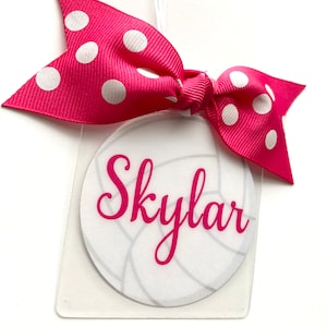 Volleyball Personalized Bag Tag for Sports Bag or Gift Bag Name Tag with Ribbon