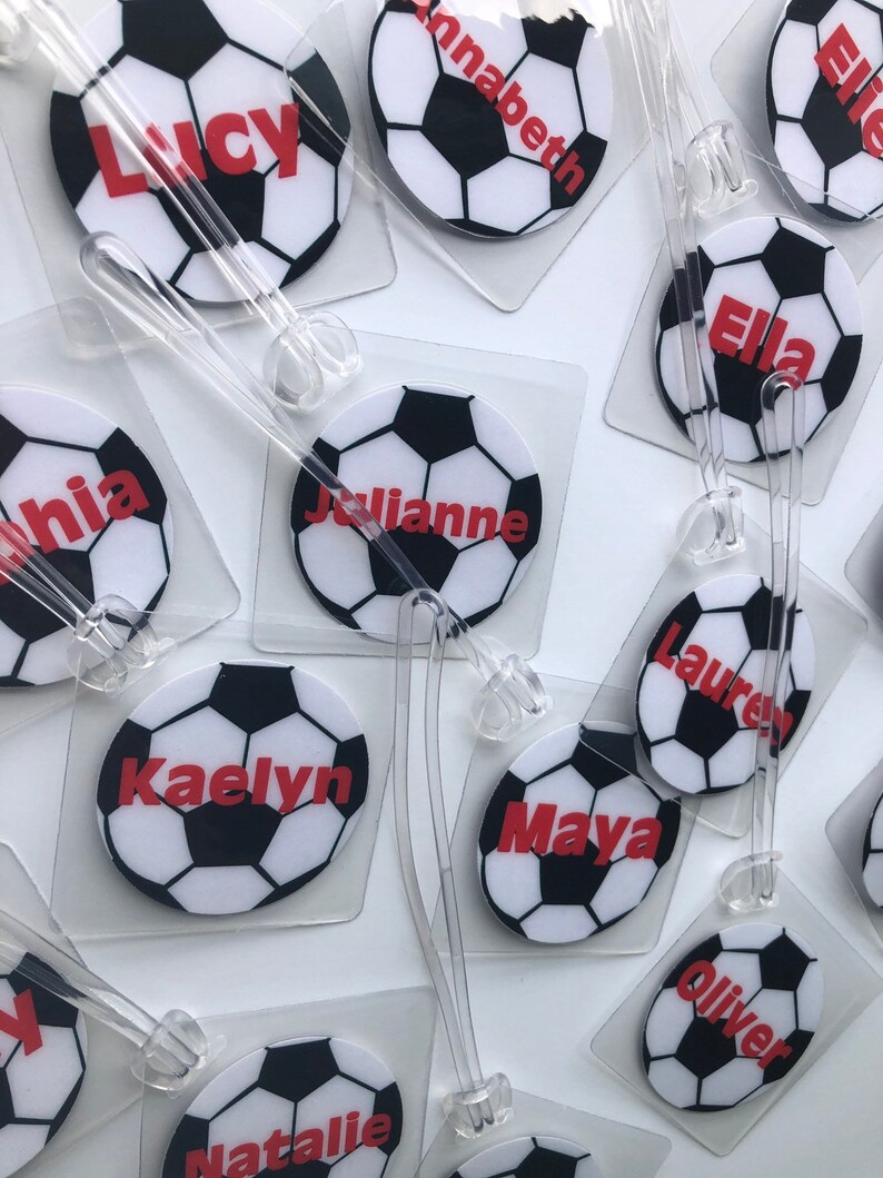 Soccer Bag Tag Soccer Party Favor Personalized Soccer Name Tag Etsy