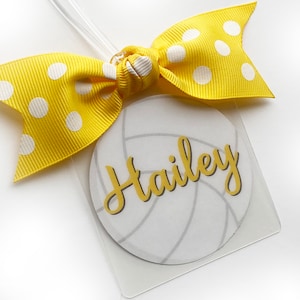 Volleyball Team Personalized Ribbon Bag Tags, Bag Tags Nametags for Volleyball Player Gifts