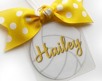 Personalized Volleyball Bag Tag, Team Gift with Polka Dot Bow