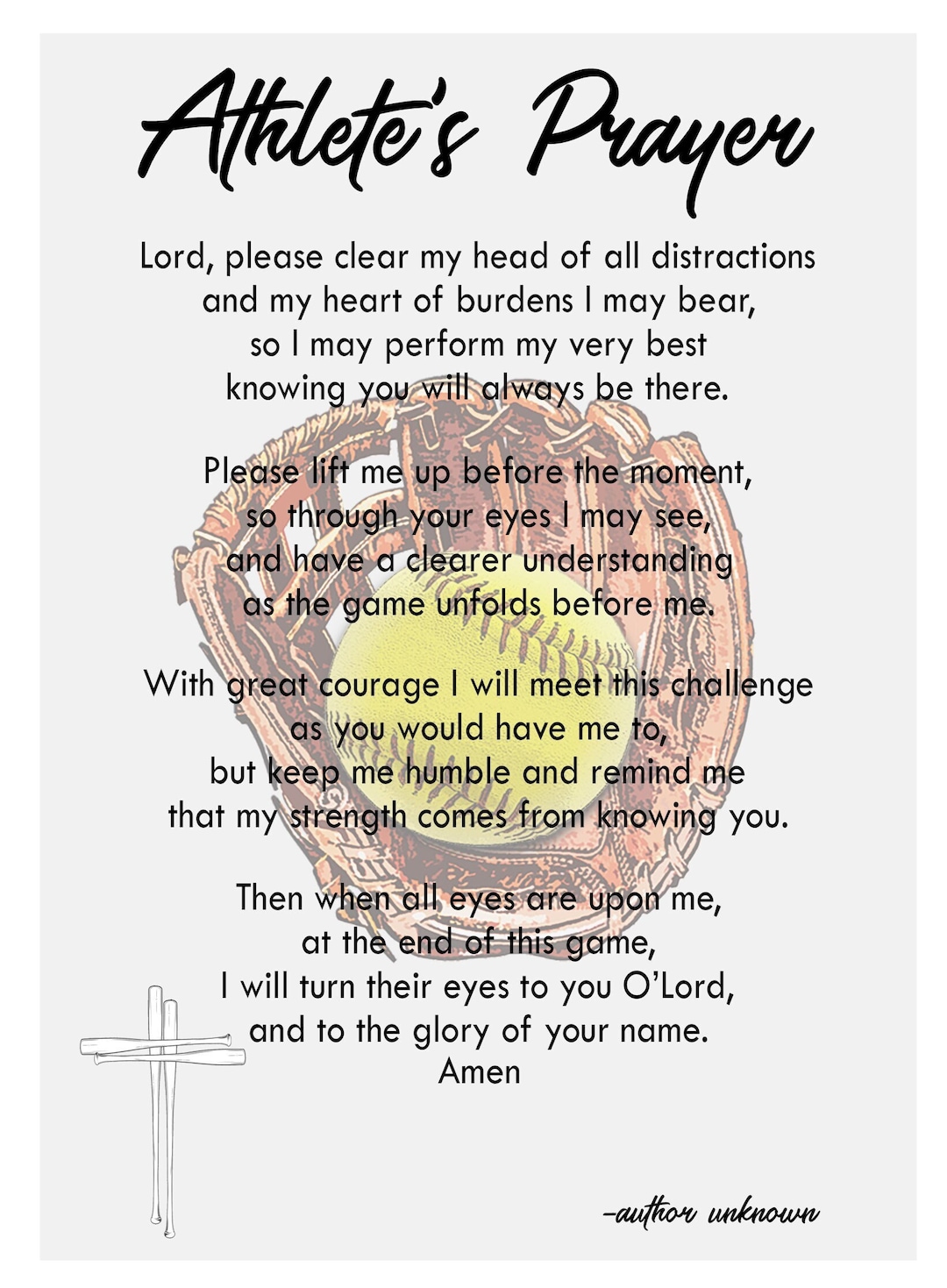 Softball Gifts Printable, Softball Prayer Athlete Prayer, Softball