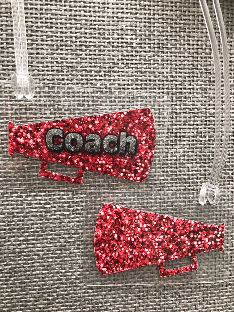 Bling Cheerleading Bag Tag Glitter Cheer Bag Tag Megaphone Etsy