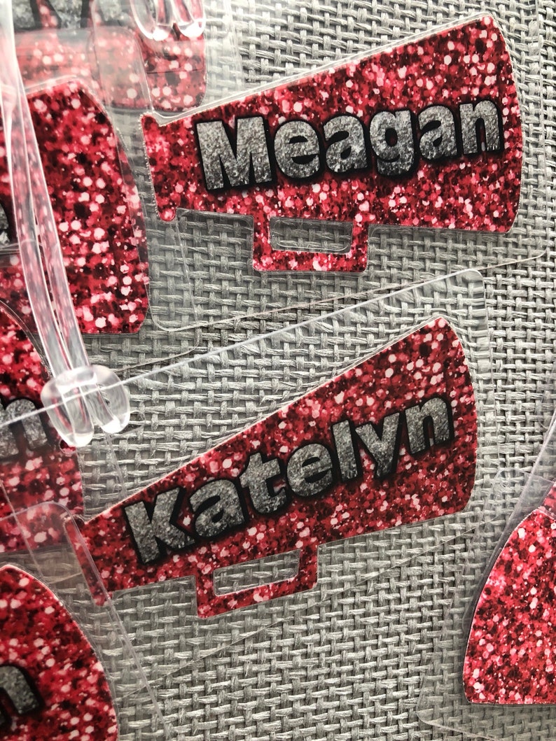 Bling Cheerleading Bag Tag Glitter Cheer Bag Tag Megaphone - Etsy