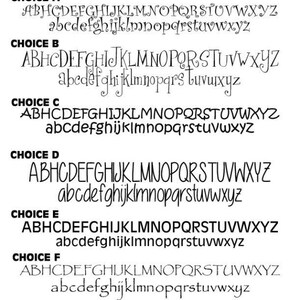 May include: Image showcasing six font choices for "Toddle Tag." Each choice displays uppercase and lowercase alphabets. The text "Please note that in some cases a bolder version of the font will be used in order to appear clearer" is also present.
