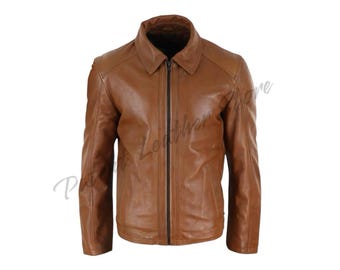 Men's Handmade Brown Cowhide Leather Biker Jacket