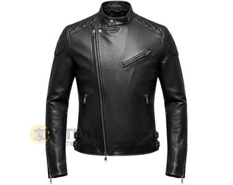 Men's Handmade Black Cowhide Leather Jacket -Biker Jacket- Gift For Him