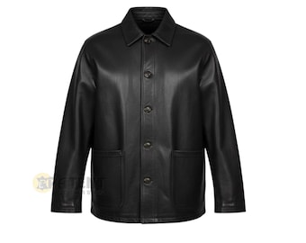 Camisa de piel de cordero hecha a mano, chaqueta para hombre, ropa urbana, regalo