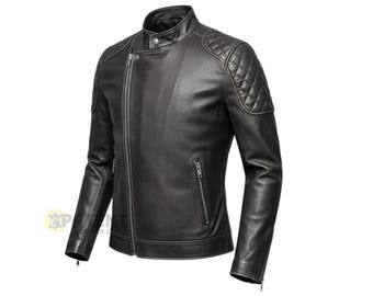 Men's Handmade Black Cowhide Leather Jacket -Biker Jacket- Gift For Him