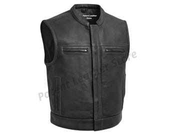 Cowhide Leather Motorcycle Vest: Biker Club Style, Conceal Carry