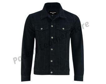 Men’s Heavy Duty Black Denim Jacket – Durable, Retro Street wear Outerwear
