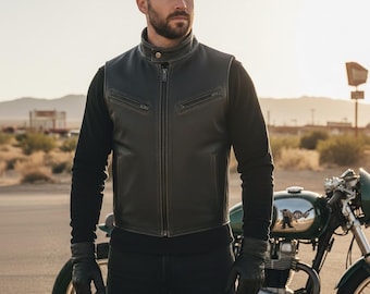 Cowhide Leather Motorcycle Club Vest- Men's Biker Vest - Gift For Bikers