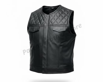 Débardeur moto homme noir en cuir de vachette : cadeau pour motards