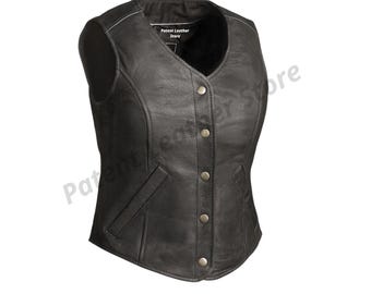 Genuine Leather Women's Motorcycle Vest: Handmade Biker Style