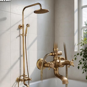 Antique Brass Shower System: Rainfall & Handheld, Solid Brass Bathroom Fixture