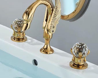 Elegant Gold Swan Bathroom Faucet – Polished Brass Basin Tap for Vintage Vanity and Sink with Single Handle Mixer