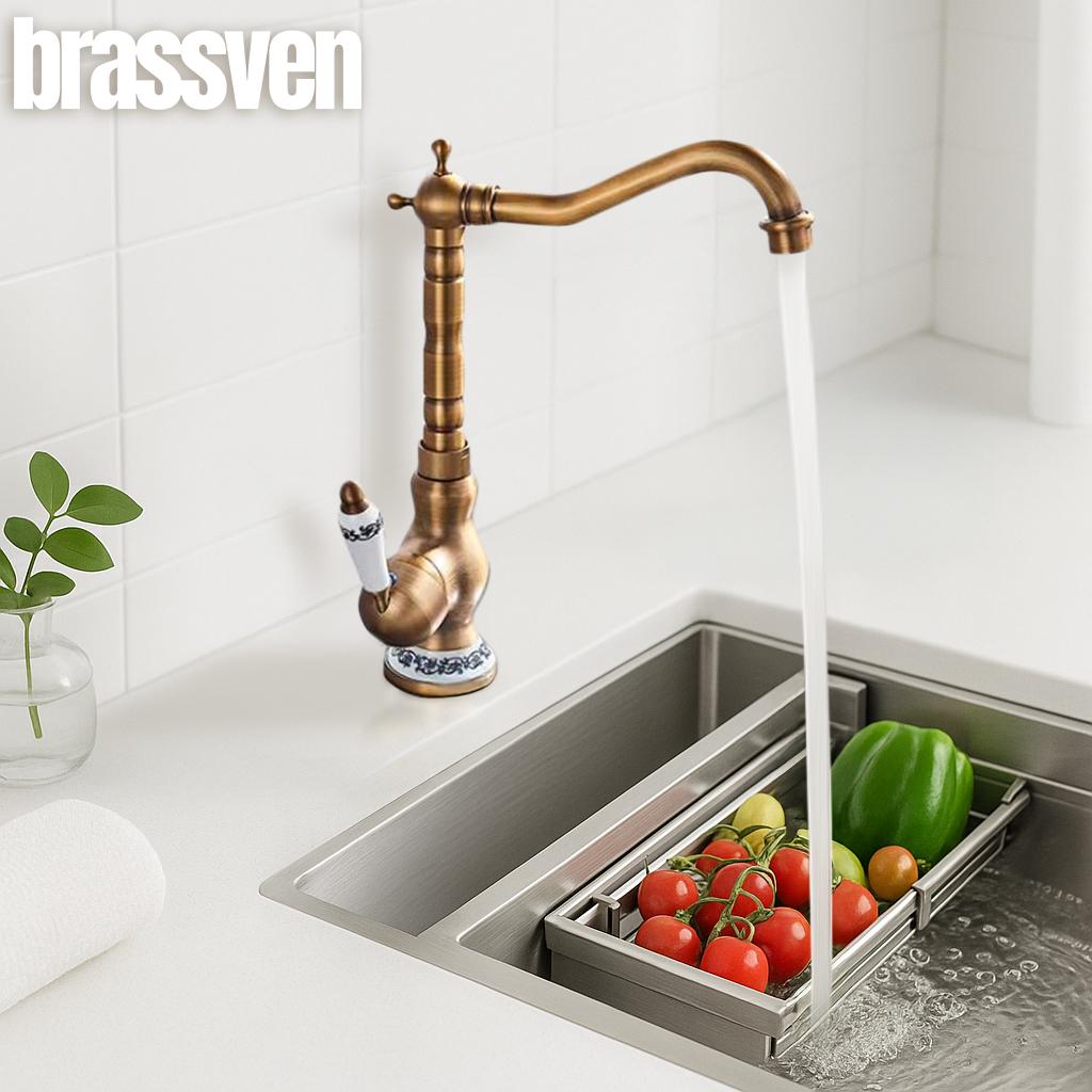 Tall Antique Brass Faucet – Vintage Style High Sink Mixer – Solid Brass Bathroom Vanity Tap