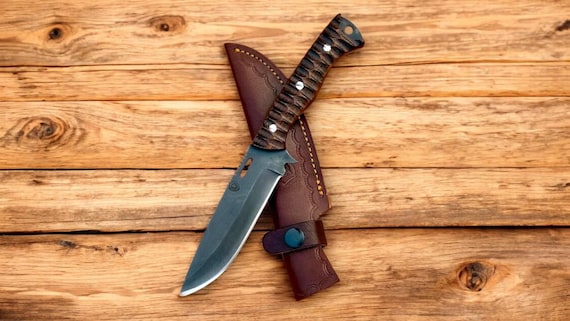 Fixed Blade Bushcraft Knife - Acid Wash Blade and Rosewood Handle