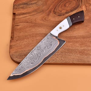 Copper Damascus Steel Chef Knife with Custom Handle