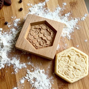 Wooden Cookie Cutters & Mold:Hexagon Biscuit Press,Embossed Wood Stamp