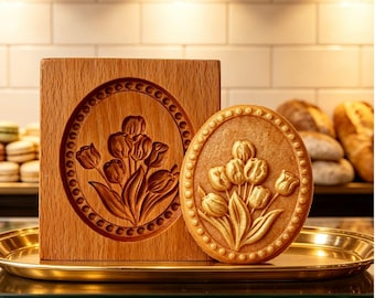 Wooden Velvet Petal Oval Cookie Mold: Wooden Cookie Mold, Handmade Stamp for Baking & Gifts