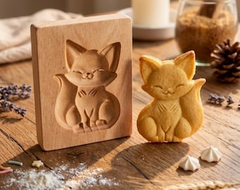 Wooden Fox Cookie Mold: Cookie Embosser, Gingerbread Molds, Baking Gifts for Bakers