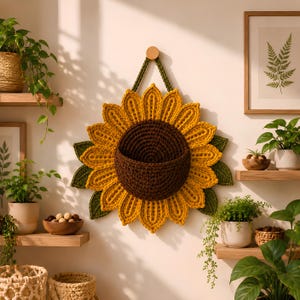 Patrón de ganchillo para colgar en la pared: Girasol / Decoración floral bohemia con margaritas / Tutorial de ganchillo botánico / Arte digital de flores para pared (descarga instantánea)