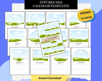 Editable 2025 Calendar Templates | Free Canva Templates | Customizable Design  | Instant Download | Custom Photo Calendar