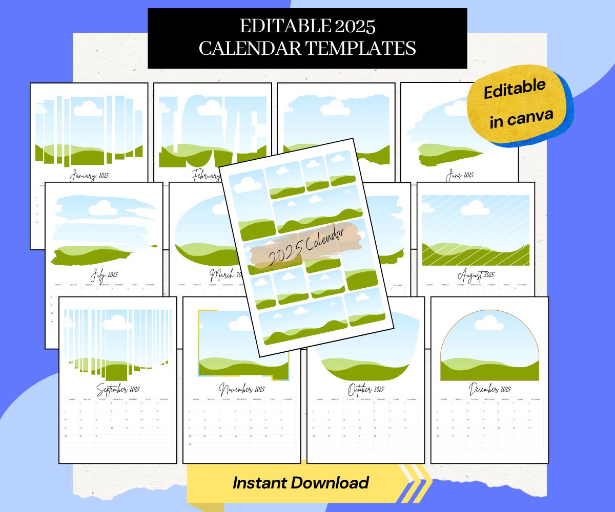 Editable 2025 Calendar Templates | Free Canva Templates | Customizable ...
