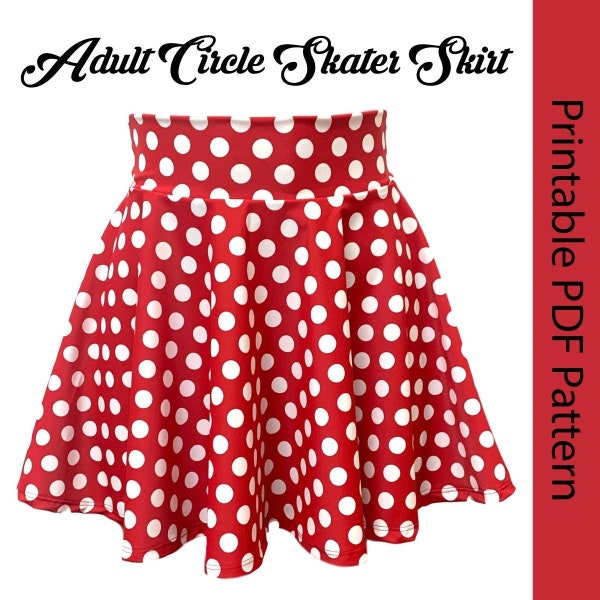 4-Way Stretch XS-4XL Adult Skater Circle Skirt - Printable PDF Pattern - Sew Your Own Mini Skirt, Poodle Skirt, Instant Download