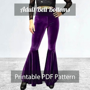 Bas taille haute taille haute pour adulte TP-XL extensible dans les 4 sens - Patron PDF imprimable - Cousez votre propre pantalon flare, déguisement des années 60, téléchargement immédiat