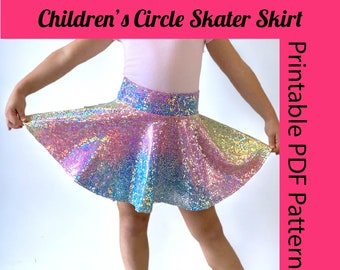 4-Way Stretch Sizes 3/4-13/14 Child Skater Circle Skirt - Printable PDF Pattern - Sew Your Own Mini Skirt, Poodle Skirt, Instant Download