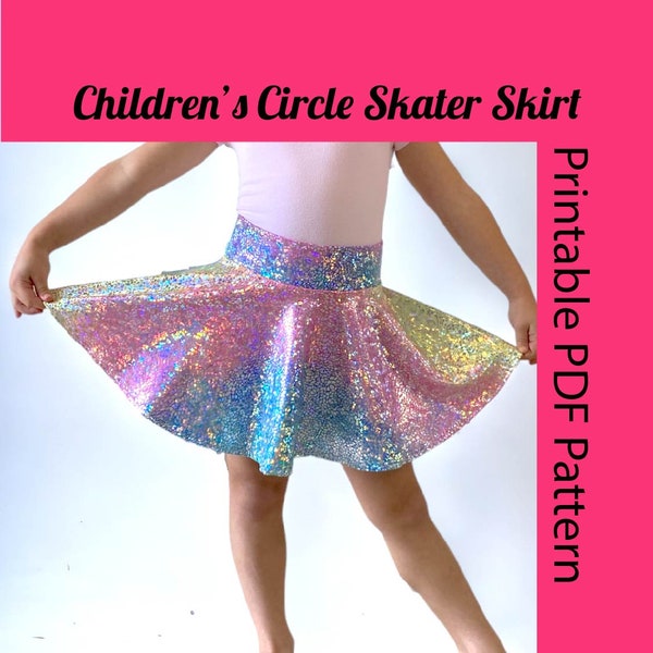 4-Way Stretch Sizes 3/4-13/14 Child Skater Circle Skirt - Printable PDF Pattern - Sew Your Own Mini Skirt, Poodle Skirt, Instant Download