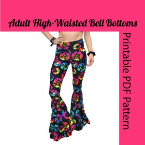 Rsychedelic Flower Power Pants Retro 60s Print Casual Flared