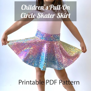 4-way stretch maten 3/4-13/14 kinder skater cirkelrok - afdrukbaar pdf-patroon - naai je eigen minirok, poedelrok, instant download