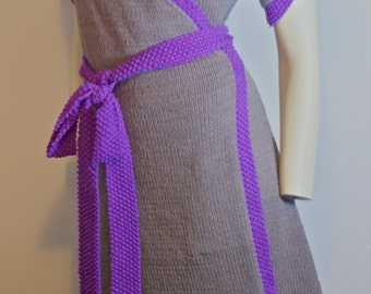 Knitting PATTERN for Adult Contrast Wrap Kimono Dress - PDF download